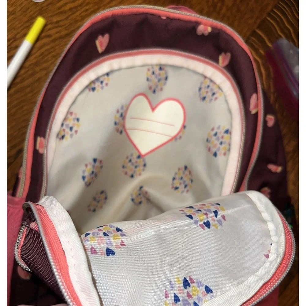 Kids Heart Print Backpack Pink Purple School Book Bag Travel Daypack Cute